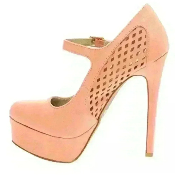 NIB Qupid Women's Ravish-33 Salmon Perforated Mary Jane Platform Pumps Heels 8.5 - Picture 2 of 5